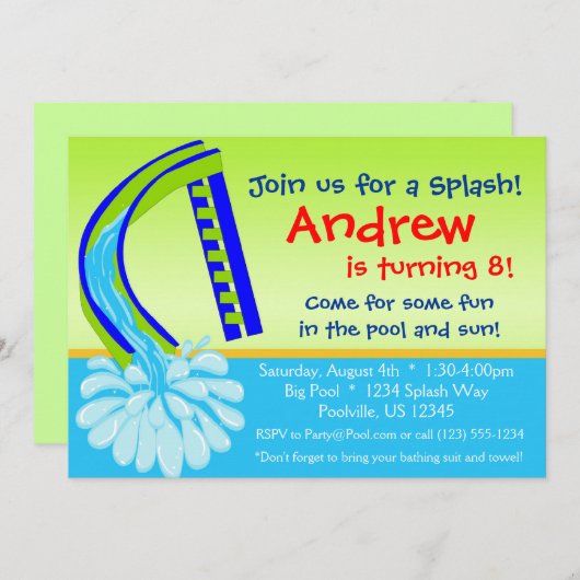 Zwembolpartij - Groene waterglijder op zaterdag Kaart (Voorkant / Achterkant)