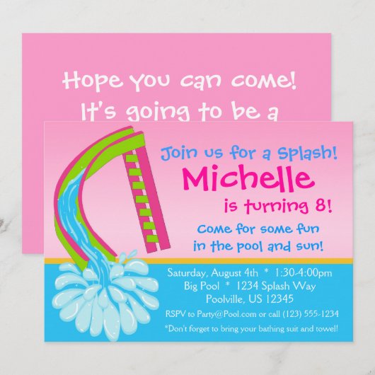 Zwembolpartij - Roze waterdij van zaterdag Kaart (Voorkant / Achterkant)