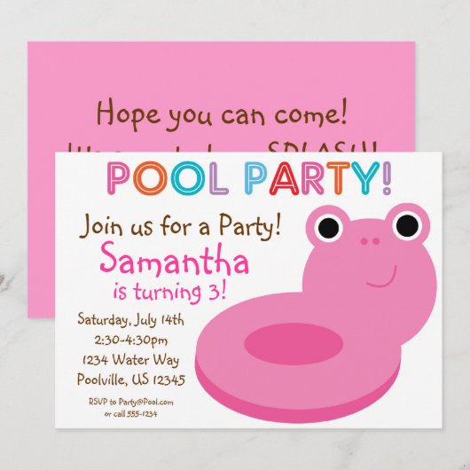 Zwembolpartij - Roze zwemblaire dag Kaart (Voorkant / Achterkant)