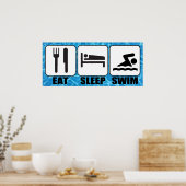 Zwembool/aquatisch centrum "Eat, Sleep, zwom" Poster (Keuken)