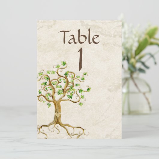 Zwemboomstam Tan Parchment Table Number Kaart (Staand voorkant)