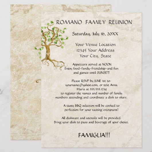 Zwemboomstammen Antiek gezinshereniging Picnic Kaart (Voorkant / Achterkant)