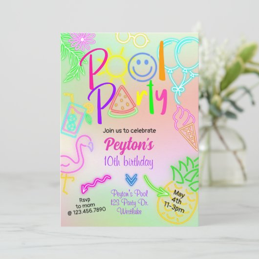 Zwemborrel, Glowfeest, Neon Glow in het donker, Kaart (Staand voorkant)