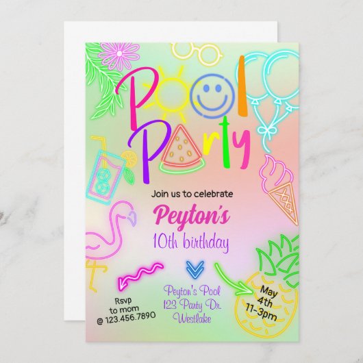 Zwemborrel, Glowfeest, Neon Glow in het donker, Kaart (Voorkant / Achterkant)