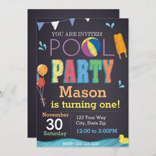 Zwemborrel krijtbord verjaardagsuitnodiging kaart
