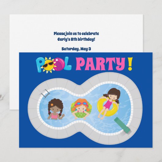 Zwembrauwpoolmeisjes Birthday Party Kaart (Voorkant / Achterkant)