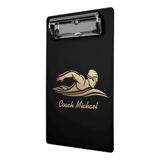 Zwembus Zwembad Gepersonaliseerde naam Goud Mini Klembord (Angled2)