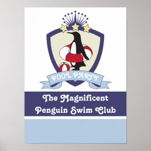 Zwemclub Crest Cute Pinguïn Kids Zwemfeestje Poster