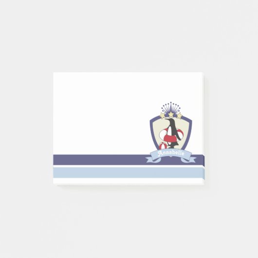 Zwemclub Crest Leuke Cartoon Penguin Kinder naam Post-it® Notes (Voorkant)