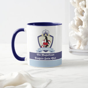 Zwemclub Crest Schattige Cartoon Pinguïn Kinderen Mok