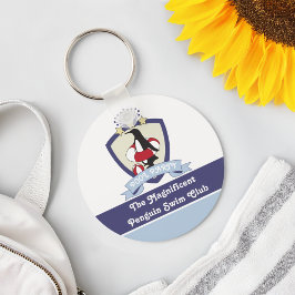 Zwemclub Crest Schattige Cartoon Pinguïn Kinderen Sleutelhanger