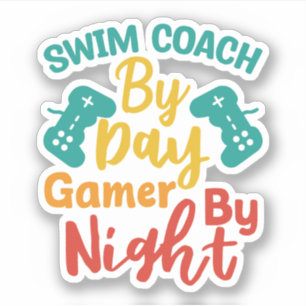 zwemcoach overdag gamer bij nacht sticker