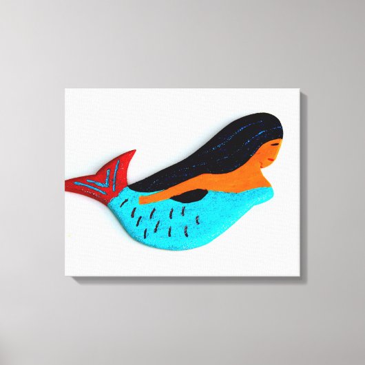 zwemdoek met brunette zeemeermin in doek canvas afdruk (Voorkant)