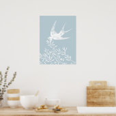 Zwemdvogel die over de olijftak vliegt poster (Keuken)