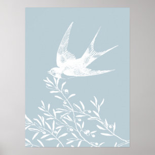 Zwemdvogel die over de olijftak vliegt poster