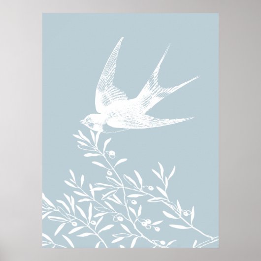 Zwemdvogel die over de olijftak vliegt poster (Voorkant)