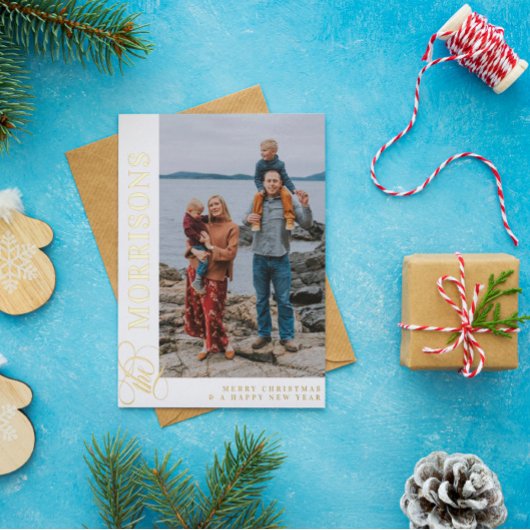 Zwemel de familienaam Merry kerstGold Folie Feestdagenkaart