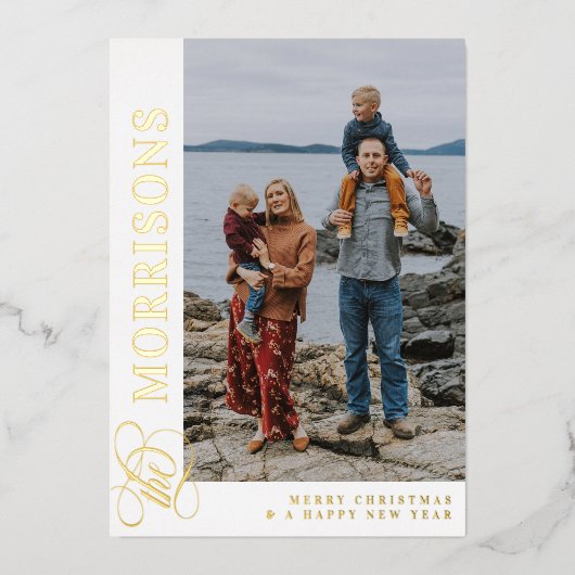 Zwemel de familienaam Merry kerstGold Folie Feestdagenkaart (Voorkant)