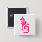 Zwemel Kat Roze Vierkante Button 5,1 Cm (Voorkant /achterkant)