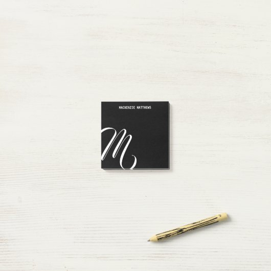 Zwemel Monogram Zwarte Aangepaste Naam Post-it® Notes (Op bureau)