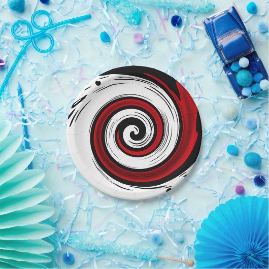 Zwemel vloeibare cirkel moderne zwarte witte kleur papieren bordje (Feest)