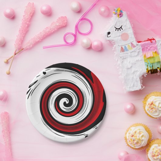 Zwemel vloeibare cirkel moderne zwarte witte kleur papieren bordje (Feest)