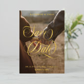 Zwemele goudkalligrafie Foto Opslaan Datum Folie Uitnodiging (Staand Voorkant)