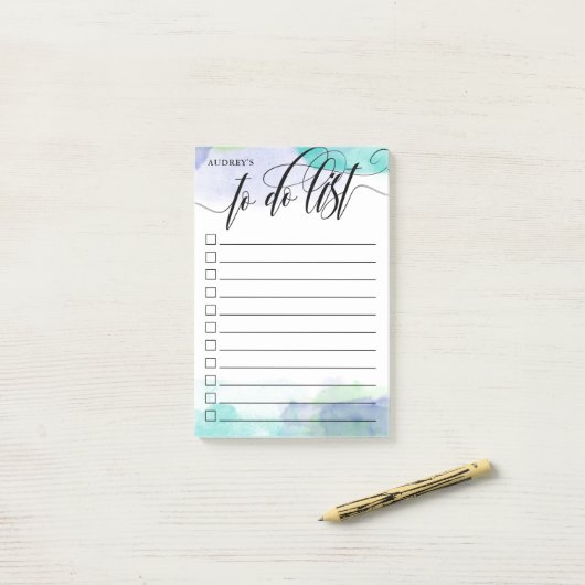 Zwemele kalligrafie - Aqua - checkbox om lijst te  Post-it® Notes (Op bureau)