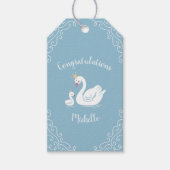 Zwemelen Baby shower Vogel met kroonthema Blauw Cadeaulabel (Voorkant)