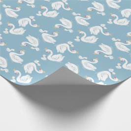 Zwemelen Baby shower Vogel met kroonthema Blauw Cadeaupapier