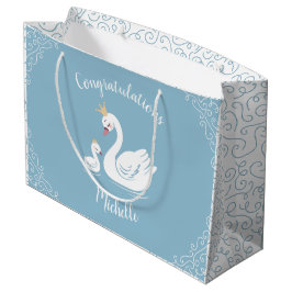 Zwemelen Baby shower Vogel met kroonthema Blauw Groot Cadeauzakje