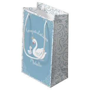 Zwemelen Baby shower Vogel met kroonthema Blauw Klein Cadeauzakje