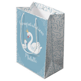 Zwemelen Baby shower Vogel met kroonthema Blauw Medium Cadeauzakje