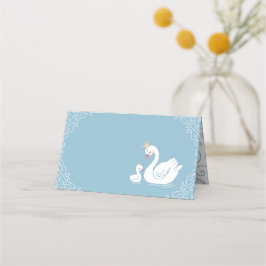 Zwemelen Baby shower Vogel met kroonthema Blauw Plaatskaartje
