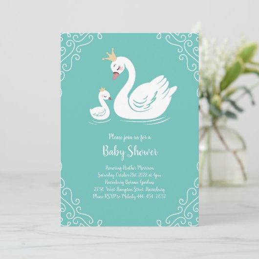 Zwemelen Baby shower Vogel met kroonthema Blauwgro Kaart (Staand voorkant)