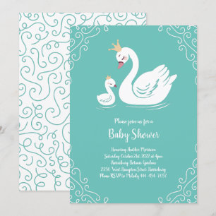 Zwemelen Baby shower Vogel met kroonthema Blauwgro Kaart