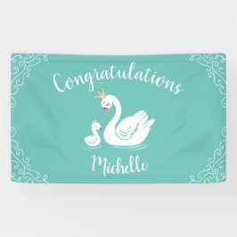 Zwemelen Baby shower Vogel met kroonthema Blauwgro Spandoek
