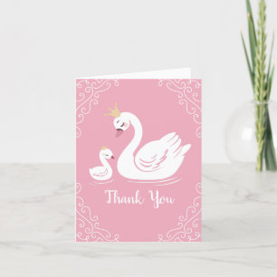 Zwemelen Baby shower Vogel met kroonthema Roze Bedankkaart