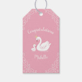Zwemelen Baby shower Vogel met kroonthema Roze Cadeaulabel (Voorkant)