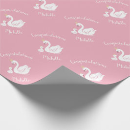Zwemelen Baby shower Vogel met kroonthema Roze Cadeaupapier