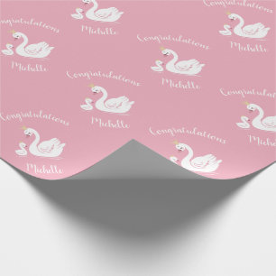 Zwemelen Baby shower Vogel met kroonthema Roze Cadeaupapier