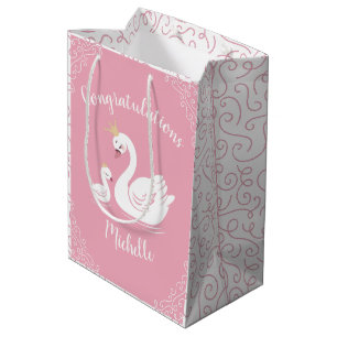 Zwemelen Baby shower Vogel met kroonthema Roze Medium Cadeauzakje
