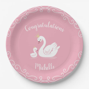 Zwemelen Baby shower Vogel met kroonthema Roze Papieren Bordje