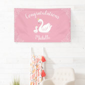 Zwemelen Baby shower Vogel met kroonthema Roze Spandoek (Insitu)