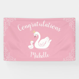 Zwemelen Baby shower Vogel met kroonthema Roze Spandoek