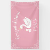 Zwemelen Baby shower Vogel met kroonthema Roze Spandoek (Verticaal)