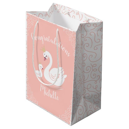 Zwemelen Baby shower Vogel met kroonthemapark Medium Cadeauzakje (Achterkant Gekanteld)