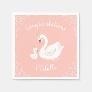 Zwemelen Baby shower Vogel met kroonthemapark Servet