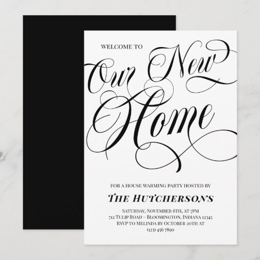 Zwemelen Calligrafie Nieuwe thuishuishouding Kaart (Voorkant / Achterkant)