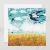 Zwemelen die over een tarweveld vliegen feestdagenkaart (Voorkant / Achterkant)